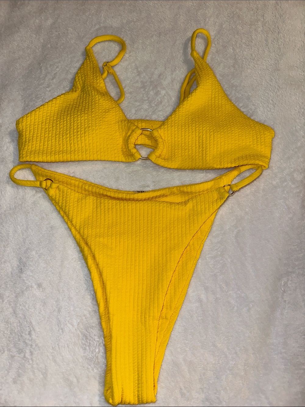 *NEW* ROMWE Bright Yellow Ribbed Ring-Front Bikini Set